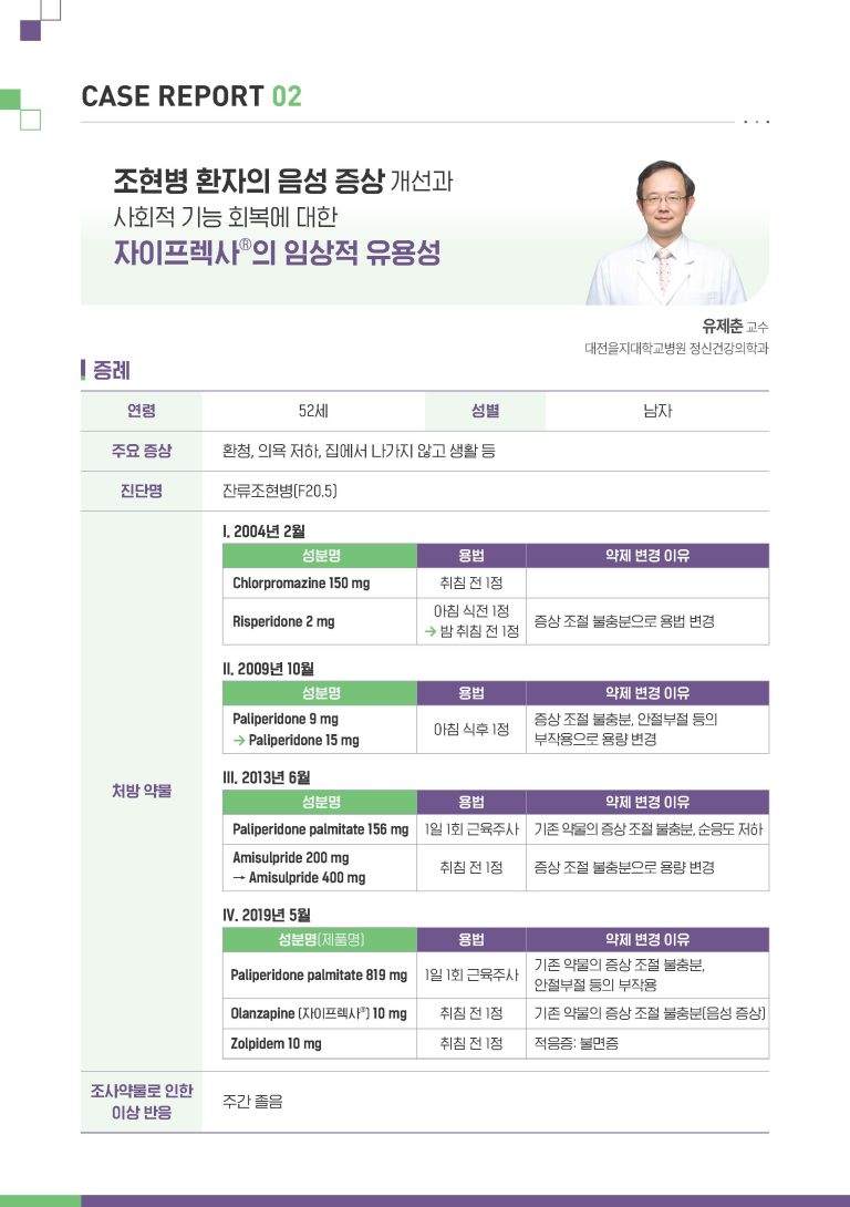 기사 제목 '조현병 환자의 음성 증상 개선과 사회적 기능 회복에 대한 자이프렉사®의 임상적 유용성'의 대표 이미지
