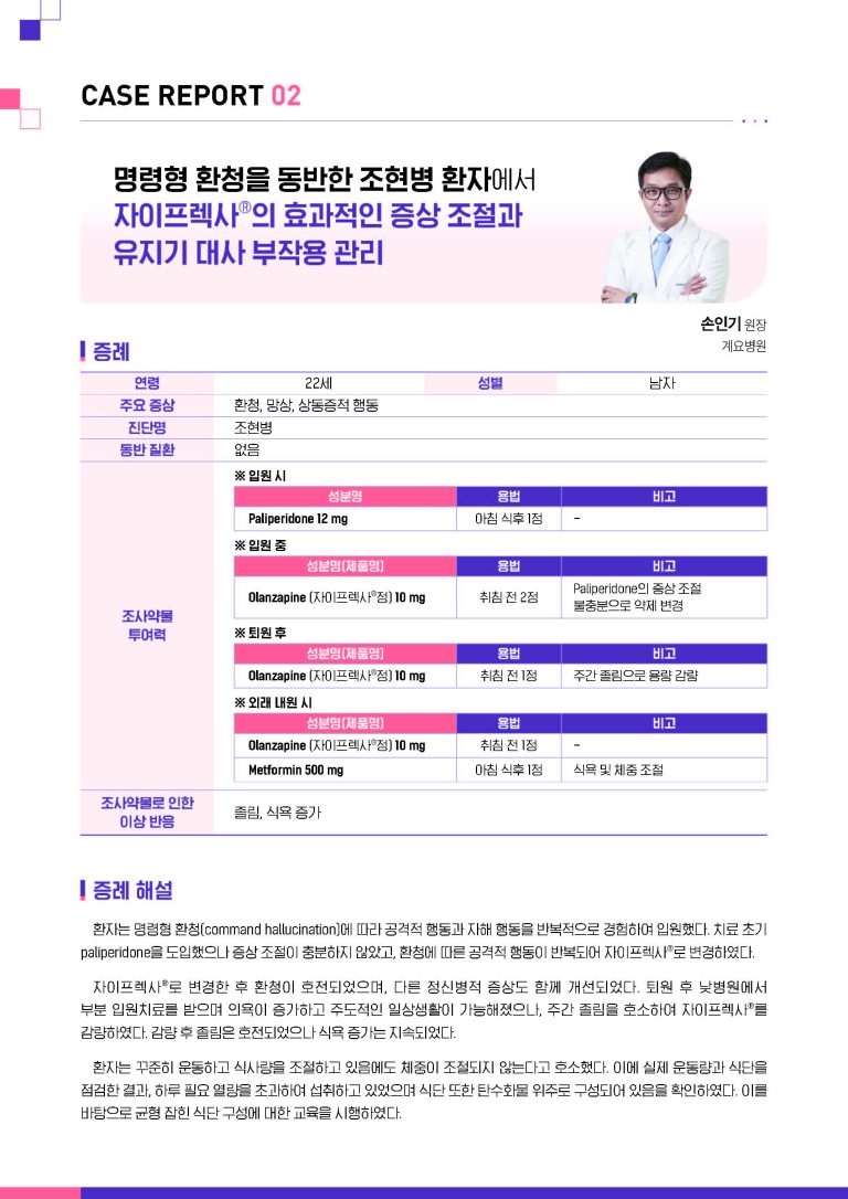 기사 제목 '명령형 환청을 동반한 조현병 환자에서 자이프렉사®의 효과적인 증상 조절과 유지기 대사 부작용 관리'의 대표 이미지